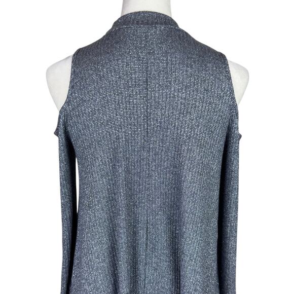 Soprano Gray & Silver Sparkle Cold Shoulder Long Sleeve Knit Swing Dress - Picture 5 of 10